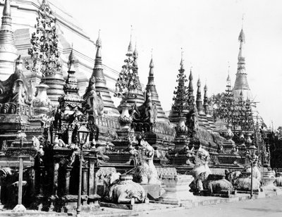 Base of the Shwedagon Pagoda at Rangoon, Burma by English Photographer